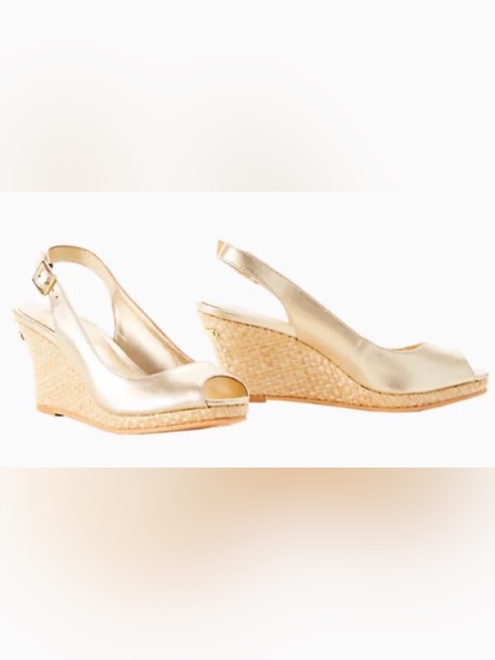 Authentic Lily Pulitzer Kristen gold metallic wedge heels sandals 8 $198